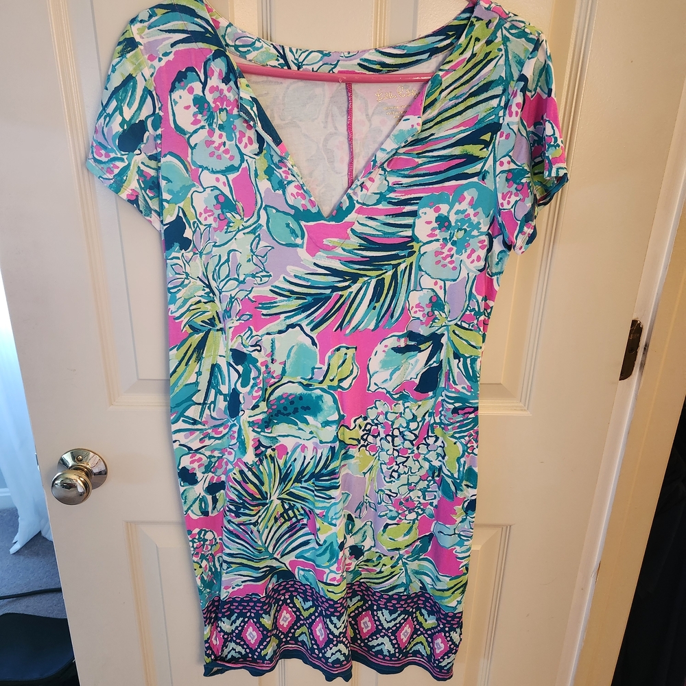 Lilly Pulitzer Pink and Green V-Neck Sundress